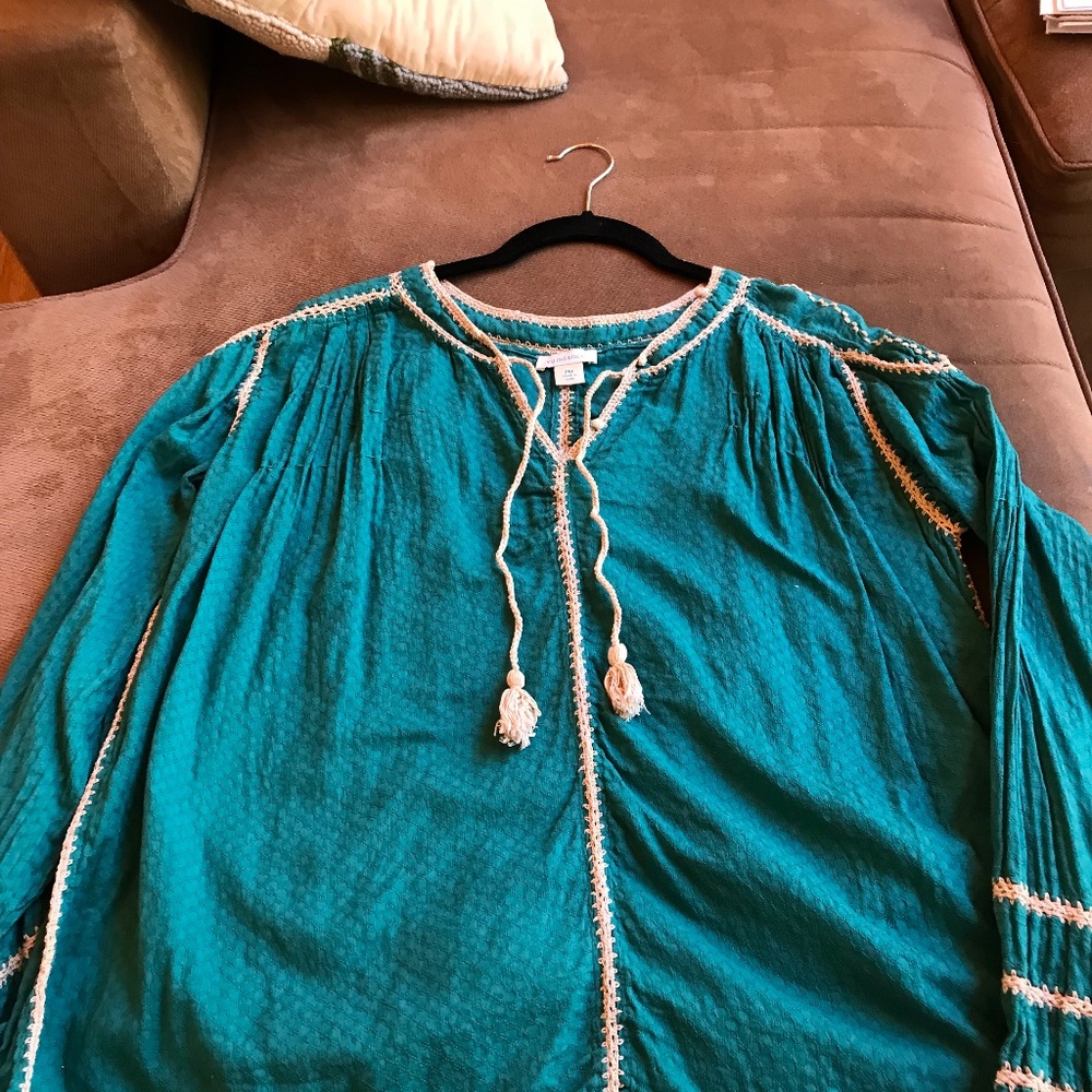 SUNDANCE Embroidered Boho Tassel Blouse